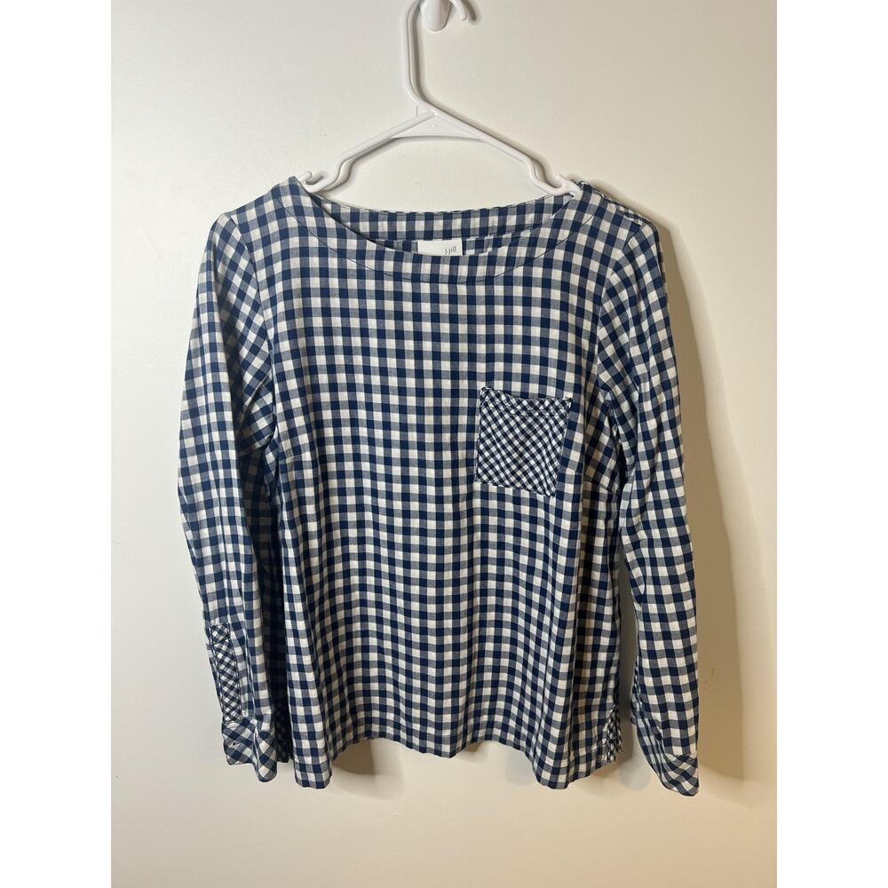 J. Jill Shirt Womens Small Petite Blue White Gingham Long Sleeve Button Back